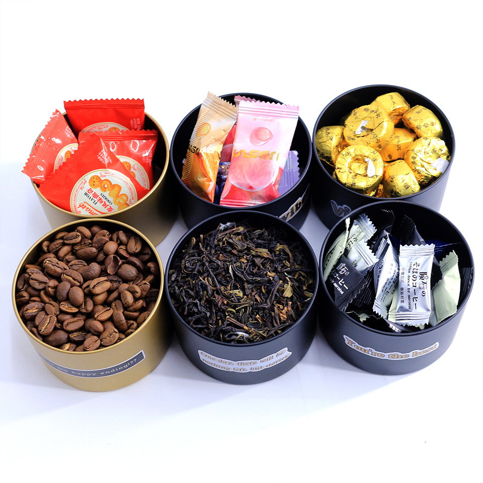 Gold/black metal gift package round tin containers