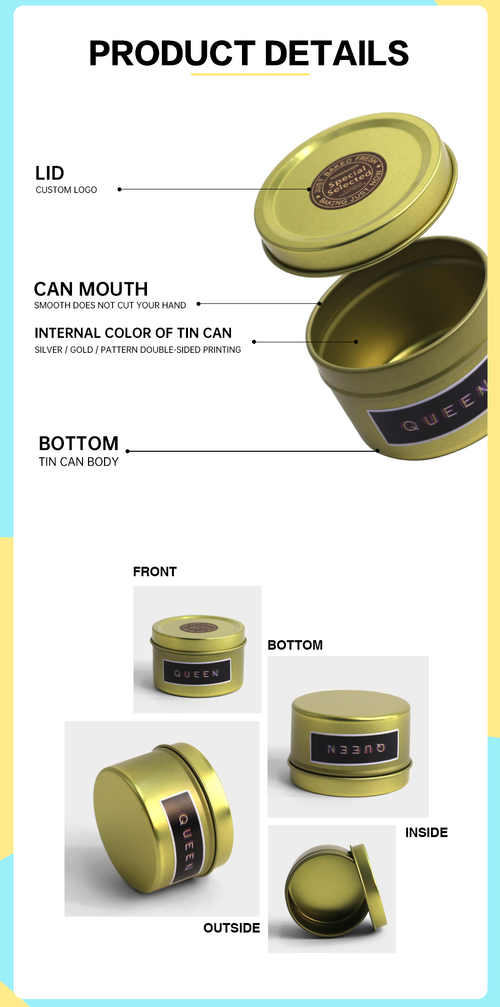 Portable round metal can for gift package 