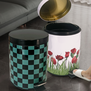Custom Printed Tinplate Trash Can with Pedal