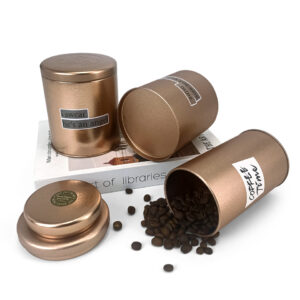 Rose gold cylinder coffee cans with lids